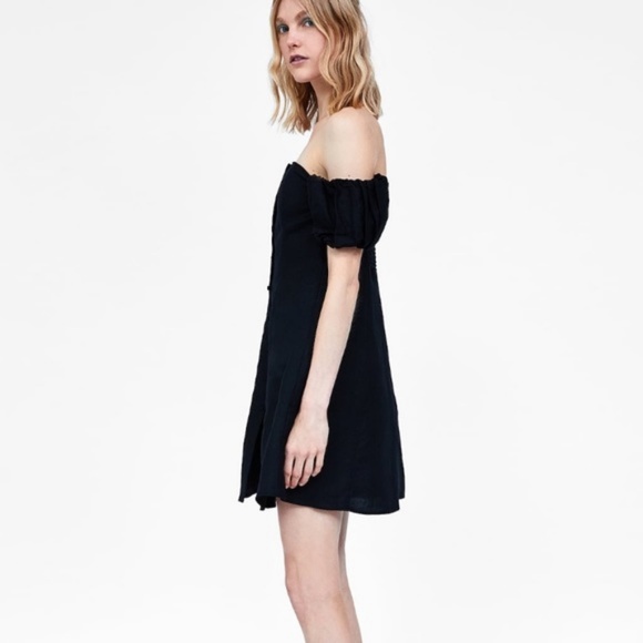Zara Linen Black Off The Shoulder Mini Dress - Picture 4 of 7